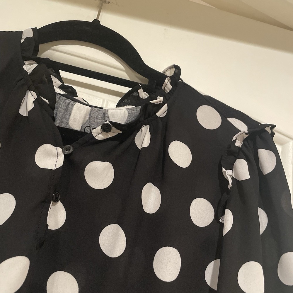 Loft Women's Black Polka Dot Long Sleeve Blouse Size Petite Large - Picture 2 of 7